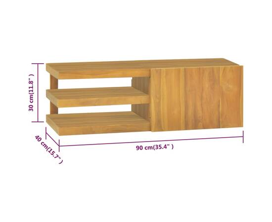 Dulap pentru baie de perete, 90x40x30 cm, lemn masiv de tec, 9 image
