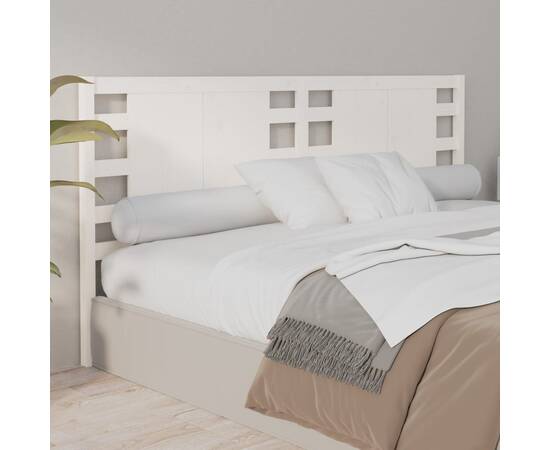 Tăblie de pat, alb, 146x4x100 cm, lemn masiv de pin, 5 image