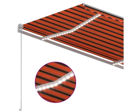 Copertină automată cu senzor vânt&led, portocaliu/maro, 3x2,5 m, 4 image