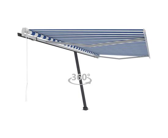 Copertină autonomă retractabilă automat albastru&alb 450x350 cm