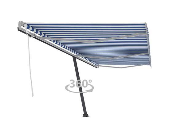 Copertină autonomă retractabilă manual albastru/alb 600x350 cm