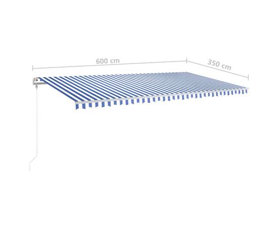 Copertină autonomă retractabilă manual albastru/alb 600x350 cm, 11 image