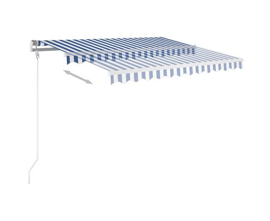 Copertină retractabilă manual cu stâlpi, albastru/alb, 3x2,5 m, 5 image