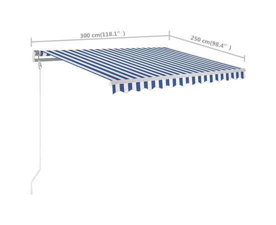 Copertină retractabilă manual cu stâlpi, albastru/alb, 3x2,5 m, 10 image