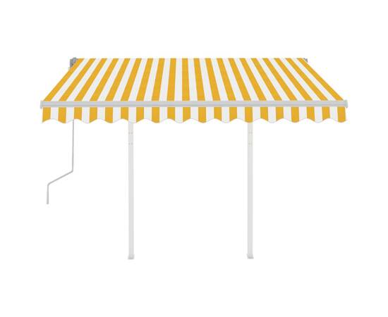 Copertină retractabilă manual cu stâlpi, galben/alb, 3x2,5 m, 3 image