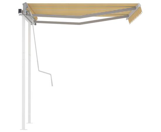 Copertină retractabilă manual cu stâlpi, galben/alb, 3x2,5 m, 4 image