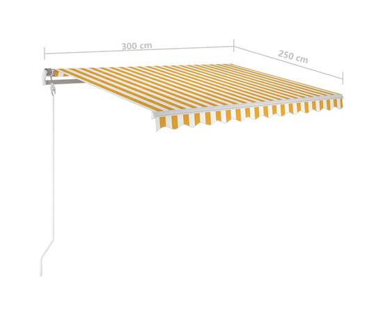 Copertină retractabilă manual cu stâlpi, galben/alb, 3x2,5 m, 10 image