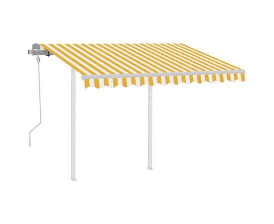 Copertină retractabilă manual cu stâlpi, galben/alb, 3x2,5 m, 2 image