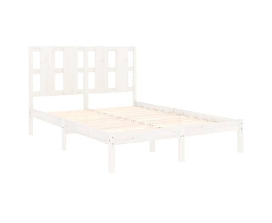 Cadru de pat, alb, 140x200 cm, lemn masiv de pin, 4 image