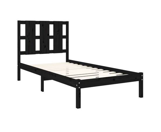 Cadru de pat, negru, 100x200 cm, lemn masiv de pin, 4 image