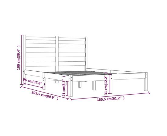 Cadru de pat 5ft king size, 150x200 cm, lemn masiv de pin, 6 image