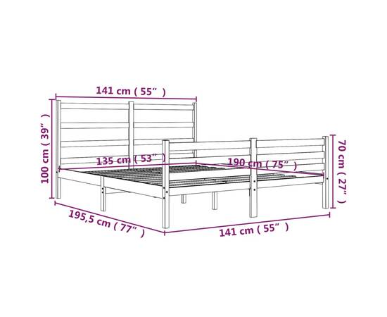 Cadru de pat dublu 4ft6, 135x190 cm, lemn masiv pin, 6 image