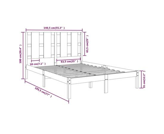 Cadru de pat dublu 4ft6, 135x190 cm, lemn masiv, 6 image