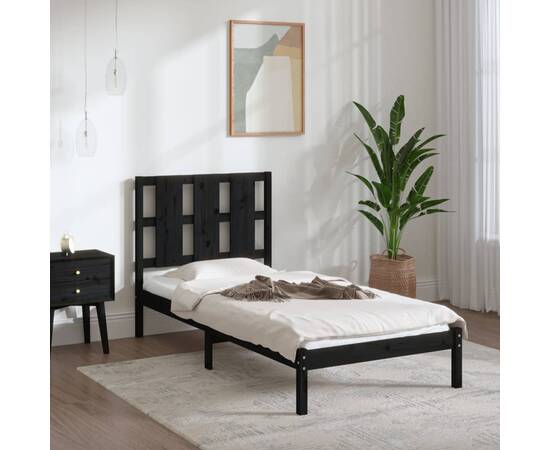 Cadru de pat single 3ft, negru, 90x190 cm, lemn masiv