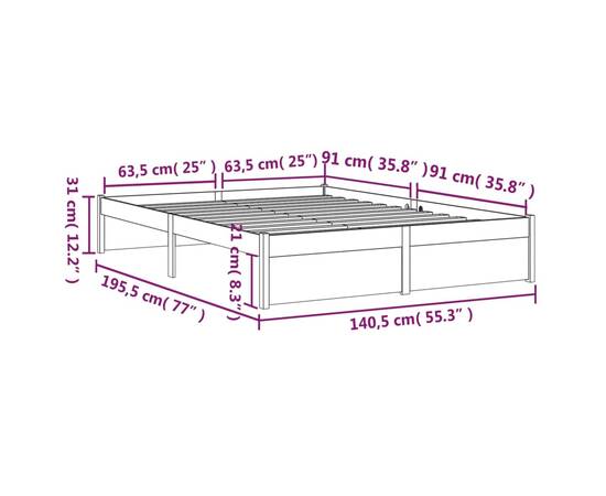 Cadru de pat dublu 4ft6, alb, 135x190 cm, lemn masiv, 10 image