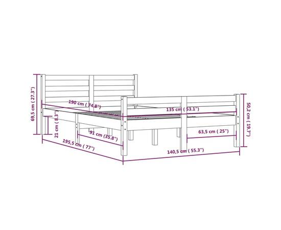 Cadru de pat dublu 4ft6, alb, 135x190 cm, lemn masiv, 10 image