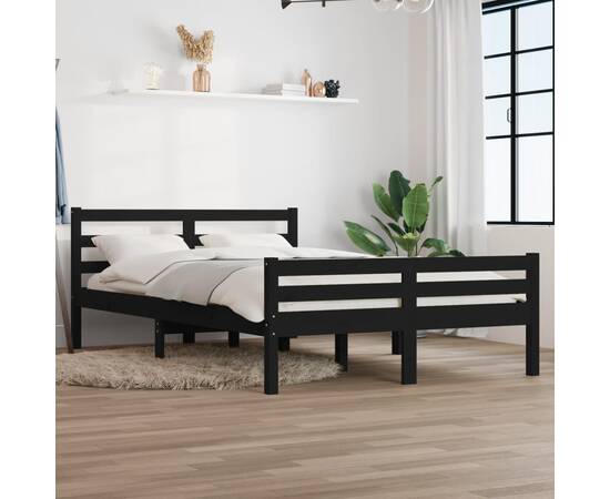 Cadru de pat king size 5ft, 150x200 cm, negru, lemn masiv
