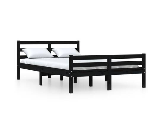 Cadru de pat king size 5ft, 150x200 cm, negru, lemn masiv, 2 image