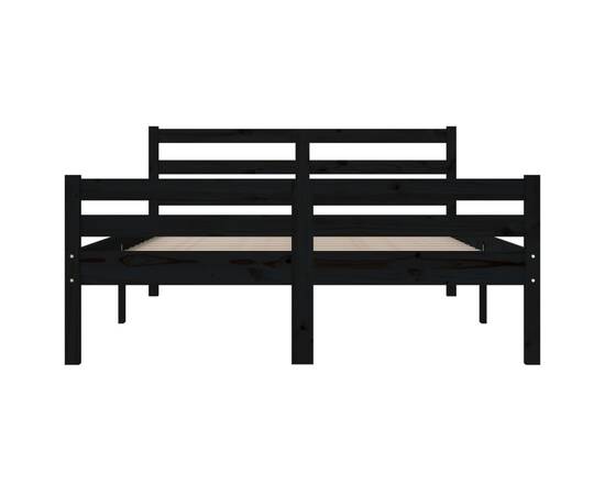Cadru de pat king size 5ft, 150x200 cm, negru, lemn masiv, 5 image