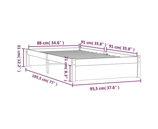 Cadru de pat single 3ft, 90x190 cm, lemn masiv, 10 image