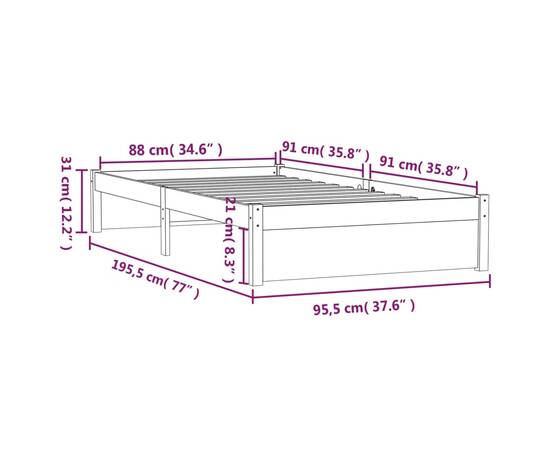 Cadru de pat single 3ft, alb, 90x190 cm, lemn masiv, 10 image