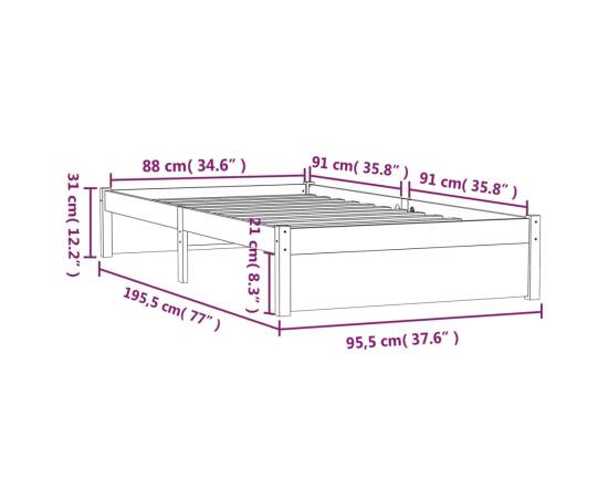 Cadru de pat single 3ft, maro miere, 90x190 cm, lemn masiv, 10 image