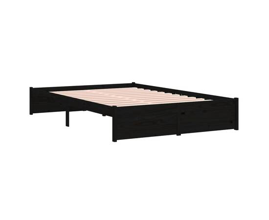 Cadru de pat small double 4ft, negru, 120x190 cm, lemn masiv, 4 image