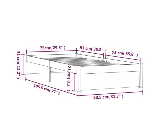 Cadru de pat small single 2ft6, negru, 75x190 cm, lemn masiv, 10 image
