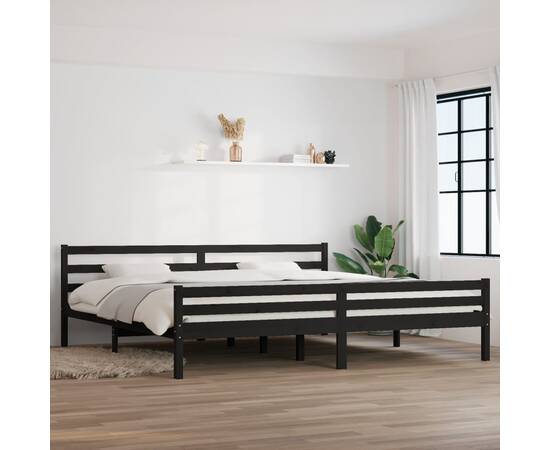 Cadru de pat super king 6ft, 180x200 cm, negru, lemn masiv