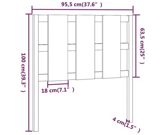 Tăblie de pat, negru, 95,5x4x100 cm, lemn masiv de pin, 6 image