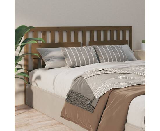 Tăblie de pat, maro miere, 145,5x4x100 cm, lemn masiv de pin, 4 image