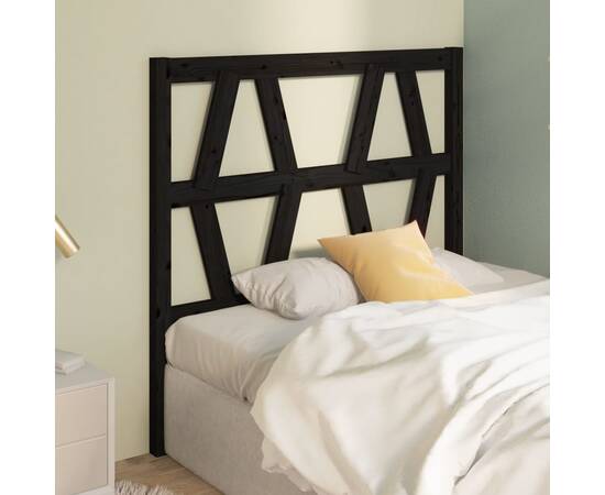 Tăblie de pat, negru, 96x4x100 cm, lemn masiv de pin, 4 image