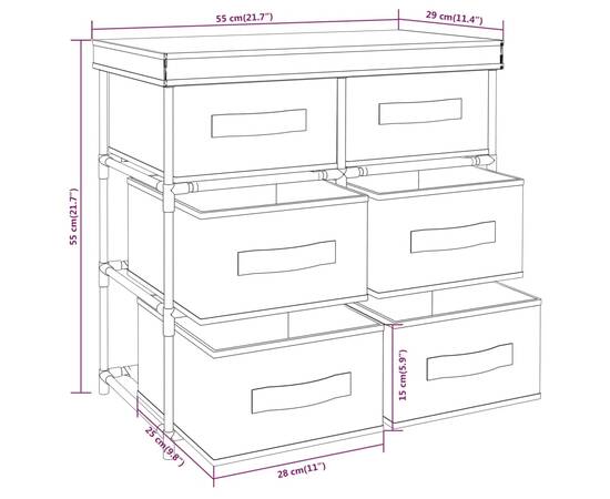 Dulap de depozitare cu 6 sertare, crem, 55x29x55 cm, oțel, 8 image