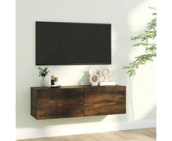 Comodă tv de perete, stejar afumat, 100x30x30 cm,lemn prelucrat