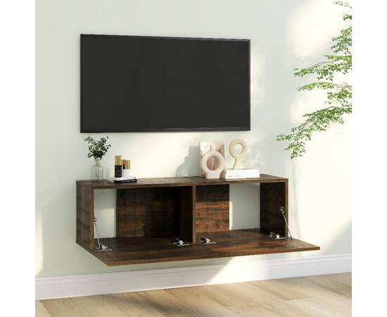 Comodă tv de perete, stejar afumat, 100x30x30 cm,lemn prelucrat, 3 image