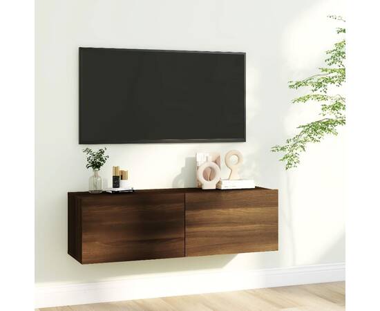Comodă tv de perete, stejar maro, 100x30x30 cm, lemn prelucrat