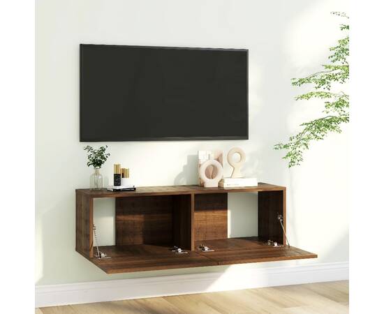 Comodă tv de perete, stejar maro, 100x30x30 cm, lemn prelucrat, 3 image