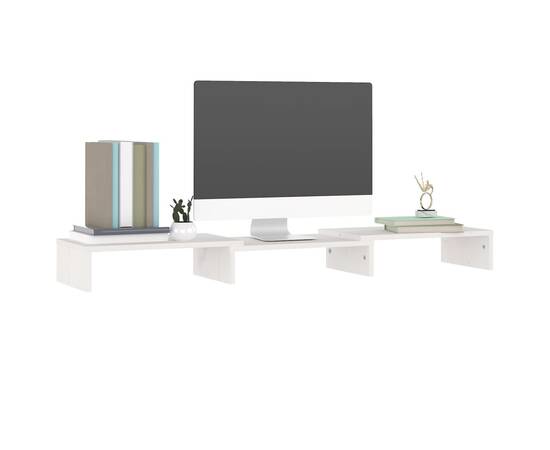 Stand pentru monitor, alb, 80x24x10,5 cm, lemn masiv de pin, 8 image