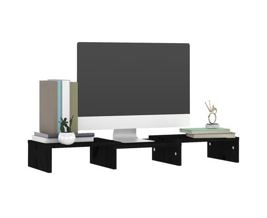 Stand pentru monitor, negru, 60x24x10,5 cm, lemn masiv de pin, 8 image