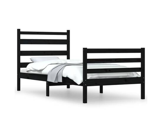 Cadru de pat, 100x200 cm, lemn masiv de pin, negru, 2 image