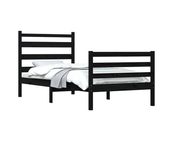 Cadru de pat, 100x200 cm, lemn masiv de pin, negru, 3 image