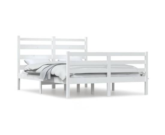 Cadru de pat, 120x200 cm, lemn masiv de pin, alb, 2 image