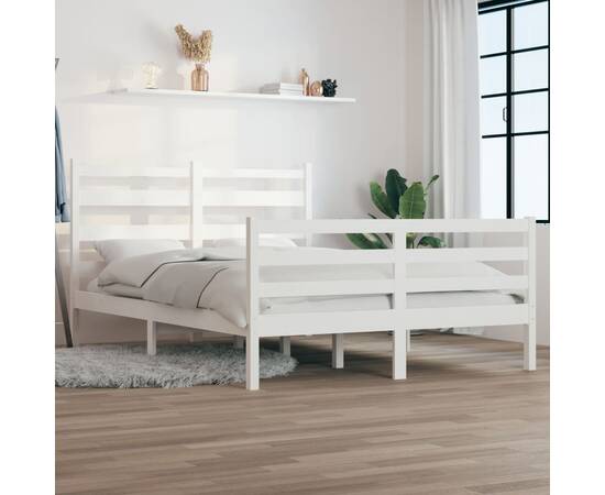 Cadru de pat, 160x200 cm, lemn masiv de pin, alb