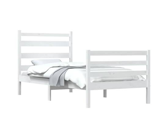 Cadru de pat, 90x200 cm, lemn masiv de pin, alb, 3 image
