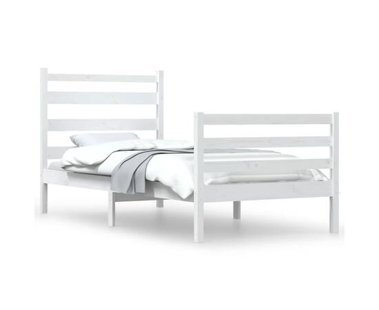 Cadru de pat, 90x200 cm, lemn masiv de pin, alb, 2 image