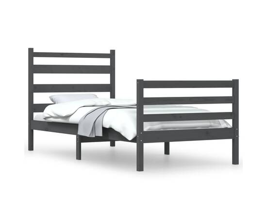 Cadru de pat, 90x200 cm, lemn masiv de pin, gri, 2 image