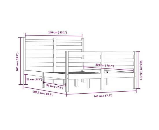 Cadru de pat, alb, 140x200 cm, lemn masiv de pin, 6 image