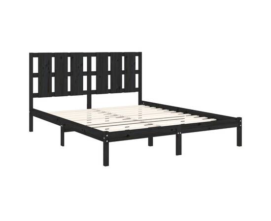 Cadru de pat, negru, 160x200 cm, lemn masiv de pin, 4 image