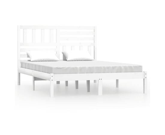 Cadru de pat dublu 4ft6, alb, 135x190 cm, lemn masiv pin, 2 image