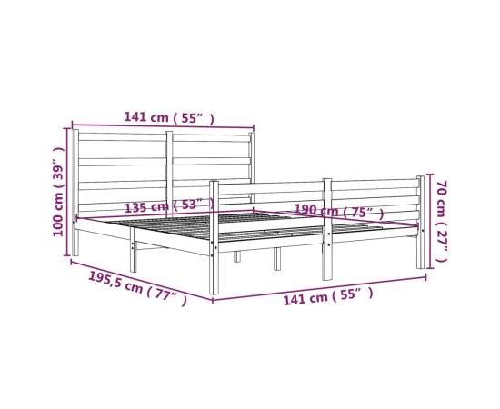 Cadru de pat dublu 4ft6, gri, 135x190 cm, lemn masiv de pin, 6 image